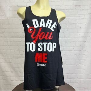 NWT Zumba “I Dare You To Stop Me” Loose Tank available in orange,black, M/L
